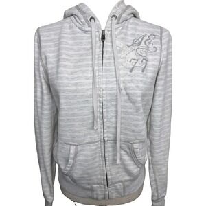 American Eagle Full Zip Appliqué Hoodie Womens Medium Striped White Y2K